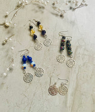 Load image into Gallery viewer, Gemstone and Silver mandala earrings