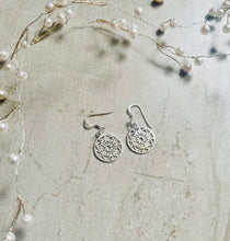 Load image into Gallery viewer, Gemstone and Silver mandala earrings
