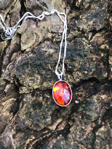 Amber & Silver Pendant with Chain