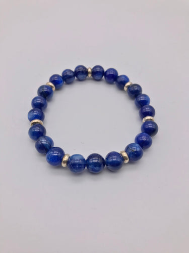 Natural Blue Kyanite with Sterling Silver Bead Bracelet