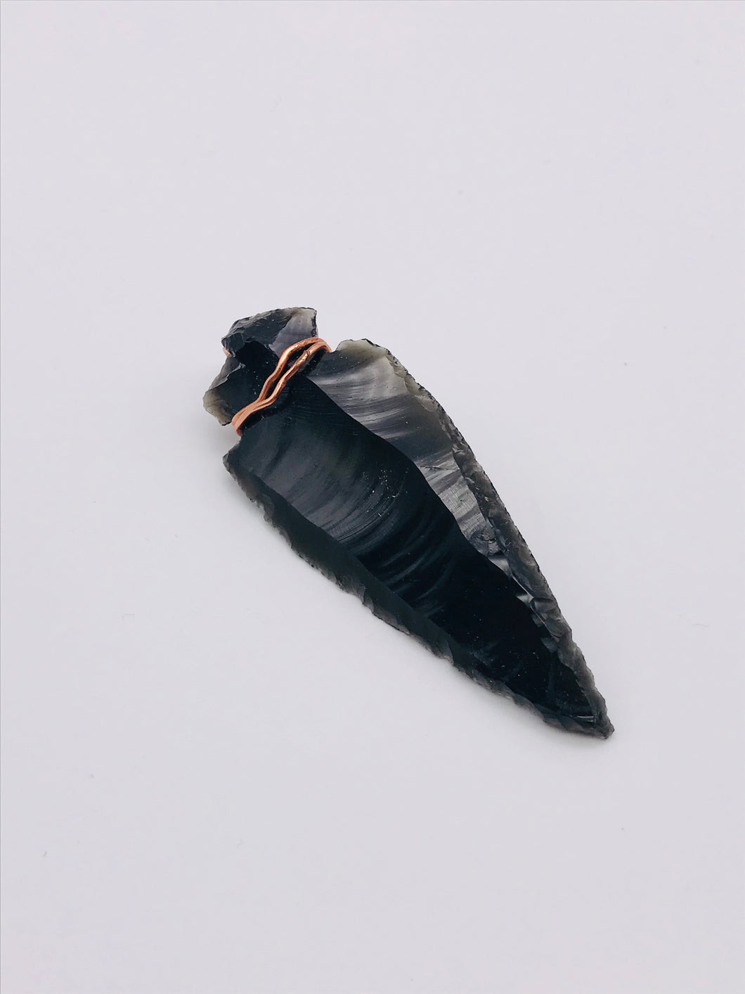 Obsidian Arrowhead Copper Wire Wrapped Pendant