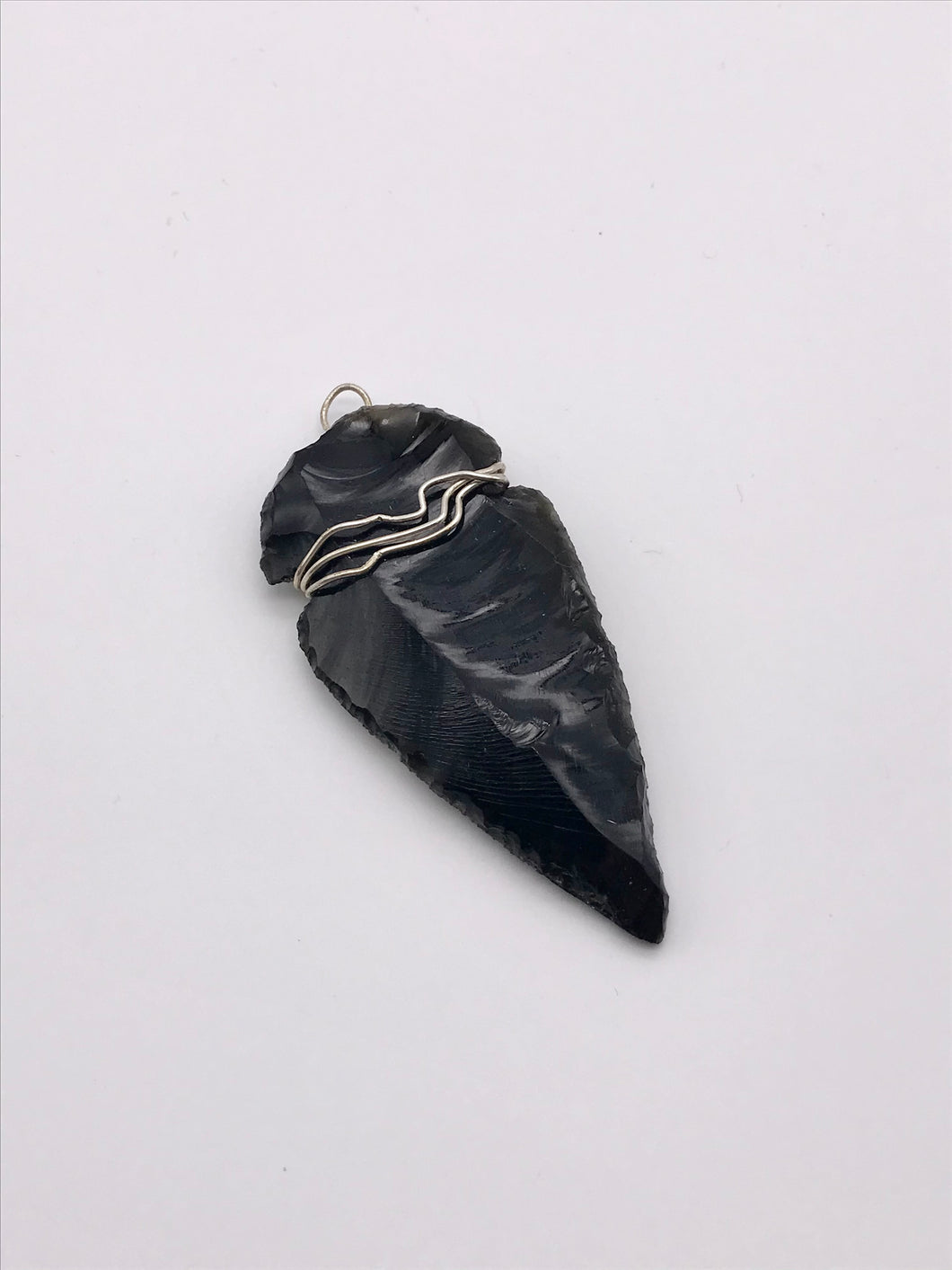 Obsidian Arrowhead Silver Wire Wrapped Pendant