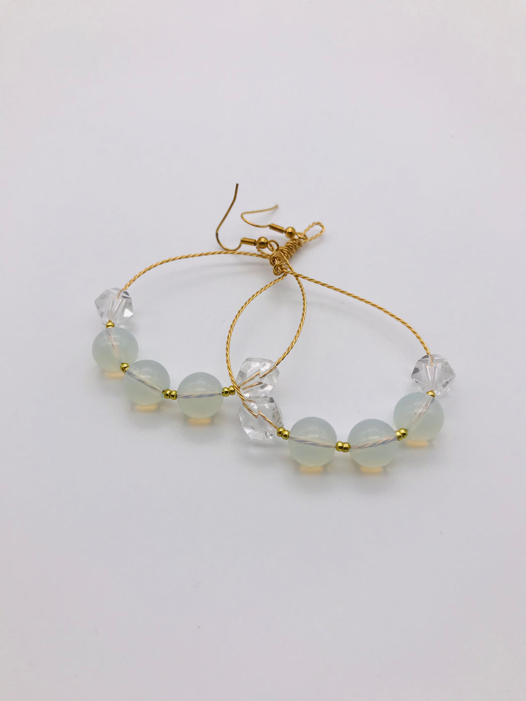 Opalite & Quartz - Gold Plated Hoop Earrings