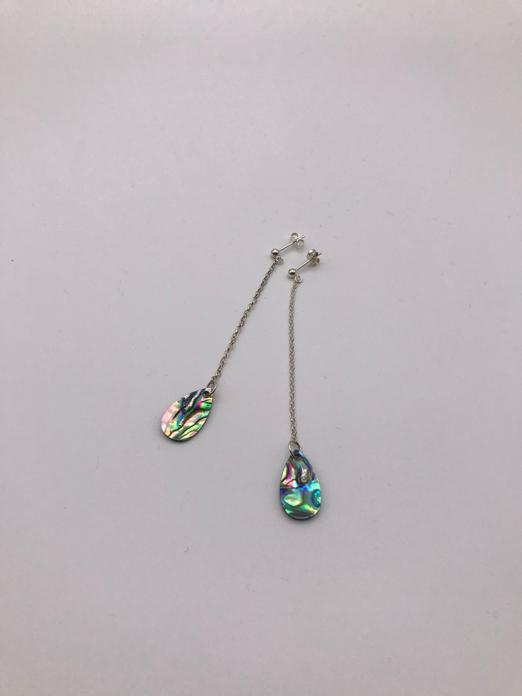 Paua Shell and Silver Chain Drop Earrings